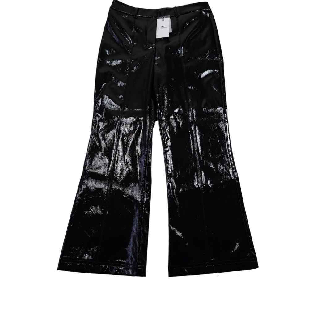 7 For All Mankind Wide Leg Faux Patent Leather Cropped Trousers Pants Black M